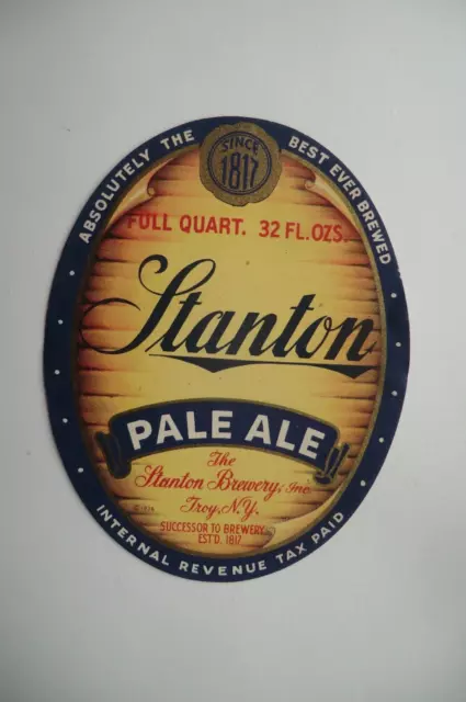 Large Stanton Brewery Troy Ny Usa Pale Ale Brewery Beer Bottle Label