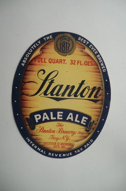 Large Stanton Brewery Troy Ny Usa Pale Ale Brewery Beer Bottle Label