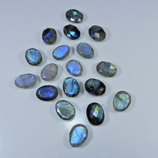 12X16MM Natural Blue Labradorite Checker Cut 154Cts. Oval Gemstone 18Pcs Lot