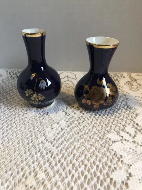 royal porzellan bavaria kpm germany handarbeit Etch Cobalt Bud Vases-2