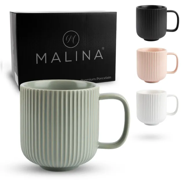 MALINA Kaffeebecher Porzellan 350ml, Hochwertige Kaffeetassen 4er Set, Becher