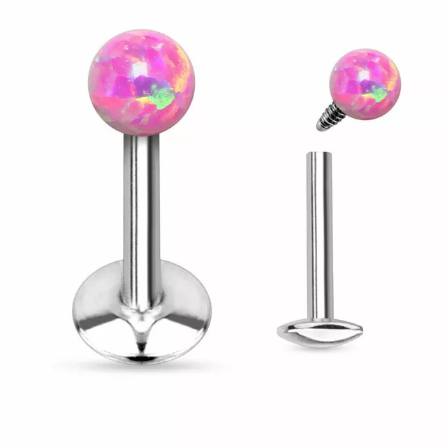 Opal Internally thread Labret Lip Bar Tragus Piercing Surgical Steel Cartilage