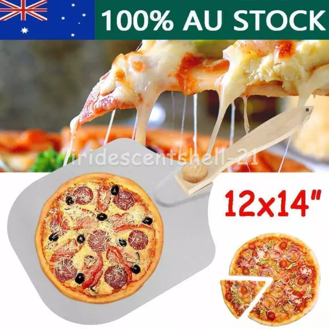 12x14" Aluminum Pizza Peel Oven Paddle Shovel Baker Wooden Handle Cooking Tool