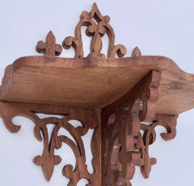 Detailed Hand Carved Wood Wall Sconce with One Shelf