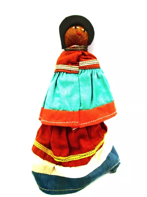 Seminole Native American Doll Palmetto Fiber Colorful Dress Beads 6" 1947 Vtg.