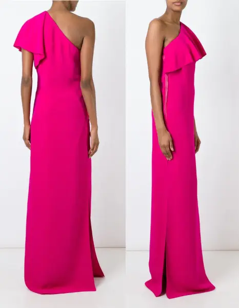 LANVIN Paris Ruffled One-shoulder Crepe Cady Gown In Fuchsia-Pink sz M  $3350