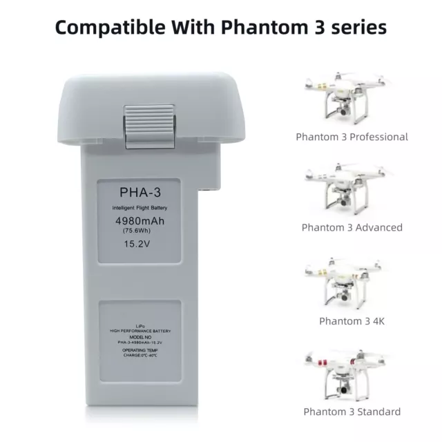 2Stück 4980mAh Akku für DJI Phantom 3 Professional Standard Advanced Drone 15.2V 2