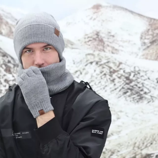 Weich Mütze Schal Handschuhe Lässig Halstuch Winter-Set  Für Frauen Männer