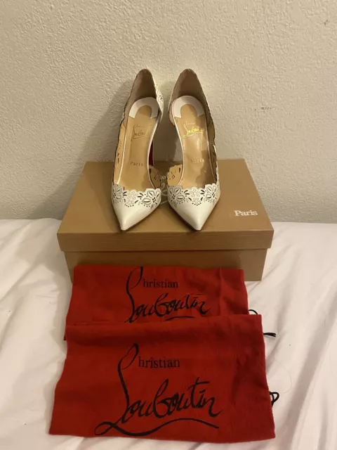 Christian Louboutin Beloved 100 White Laser Cut Patent  Leather Pumps 37.5