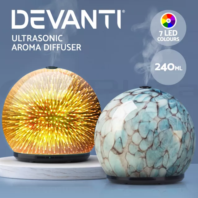 Devanti Aroma Aromatherapy Diffuser LED Oil Ultrasonic Air Humidifier Glass