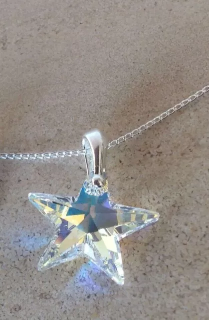 925 Sterling Silver Star Necklace Or Pendant Crystal Aurora Borealis AB Gift