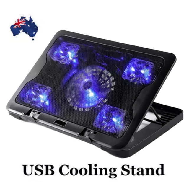 Ship Adjustable Height Laptop Notebook Cooling Pad 5 Fans LED Fit 7"-17" AU