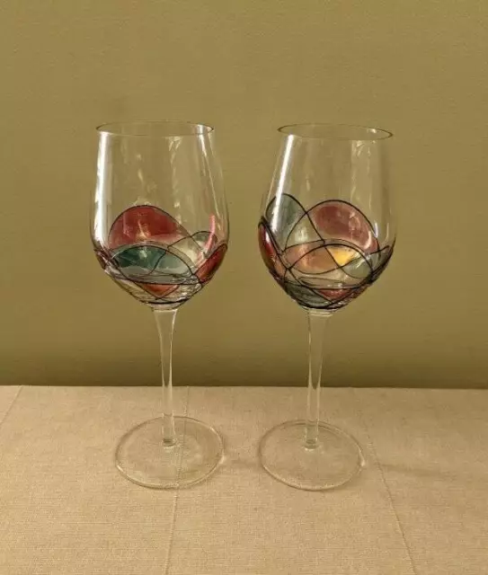 (4) MILANO ROMANIA MOSAIC BALLOON WINE GLASSES GOBLETS STAINED GLASS Red  7.5”