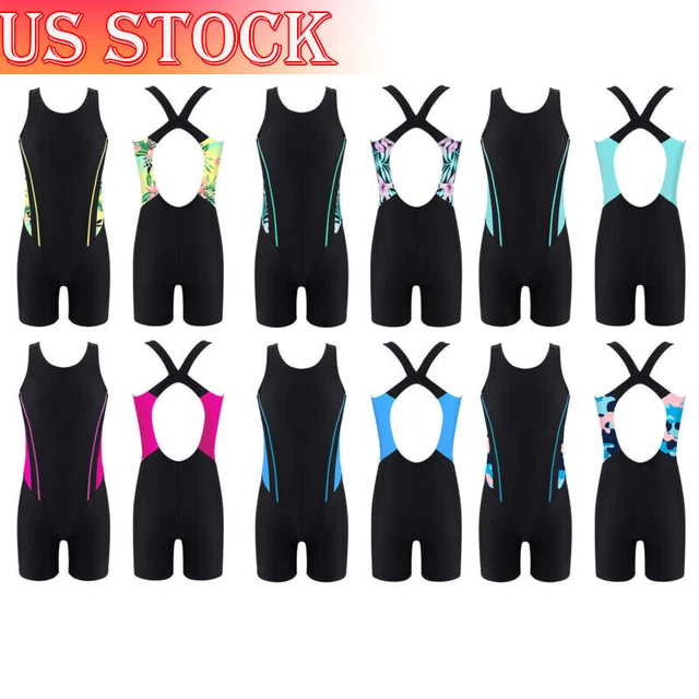 US Girl Sport Swimwear Sports Romper Shorts Back Hollow Out Bathing Suit Tankini