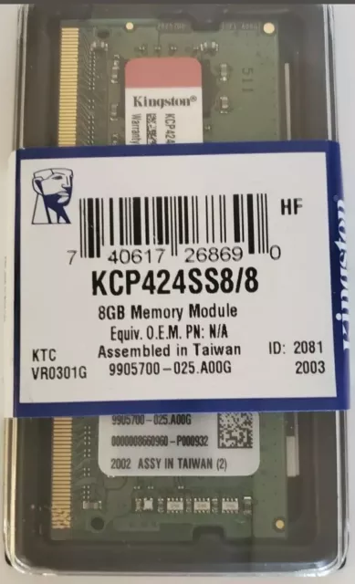 Kingston KCP424SS8/8 8GB DDR4 SDRAM Memory Module - 2400 MHz - 260-pin - SoDIMM