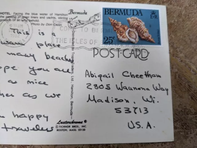 1982 Post Card The Princess Hotel Bermuda To Madison WI 2