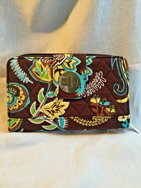 Clutch Wallet NGIL Paisley Flower Quilted Stiff Organizer Brown Teal Yellow New