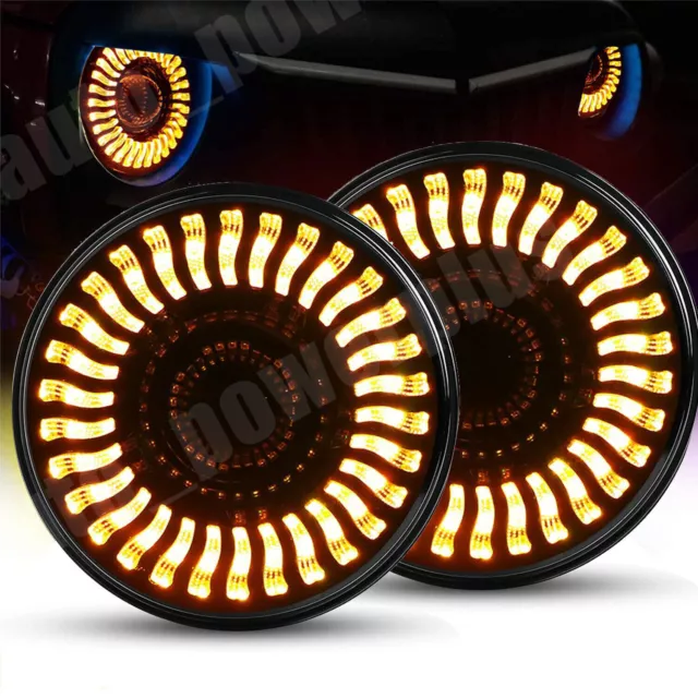 Pair For Jeep Wrangler JK TJ LJ Halo 7'' LED Headlights DRL Lights Combo Kit