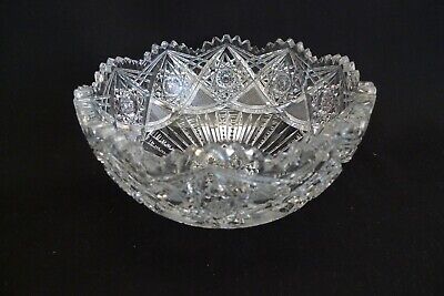 Vintage American Brilliant Cut Glass Crystal Bowl Detailed Prism Hobstar Xhatch