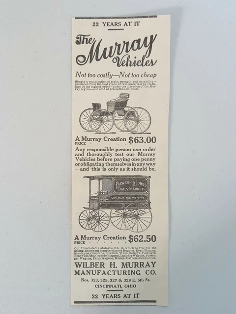 1908 Murray Vehicles Buggies Wagons Wilber Cincinnati Vintage Magazine Print Ad