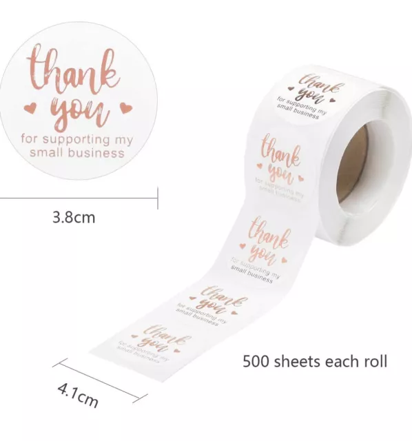 50/100 Etichette adesive Tonde con scritta Handmade whit Love - Thank you  30mm