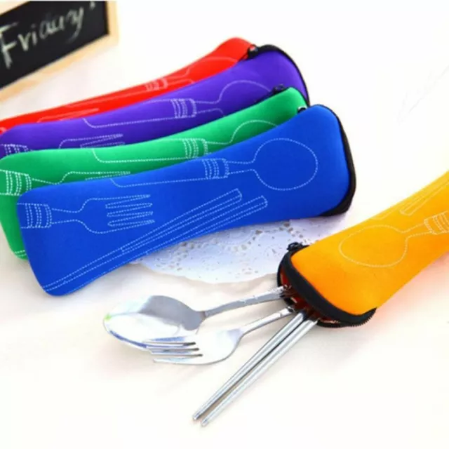 Travel Outdoor Tableware Fork Spoon Stainless Steel Camping Picnic Durable Bag