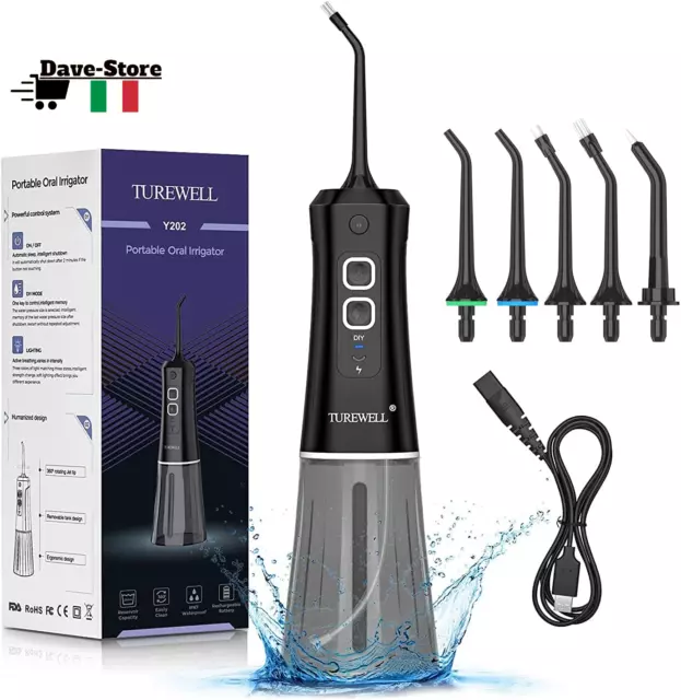 TUREWELL Idropulsore Dentale Portatile Con Cavo Elettrico, Irrigatore Profession