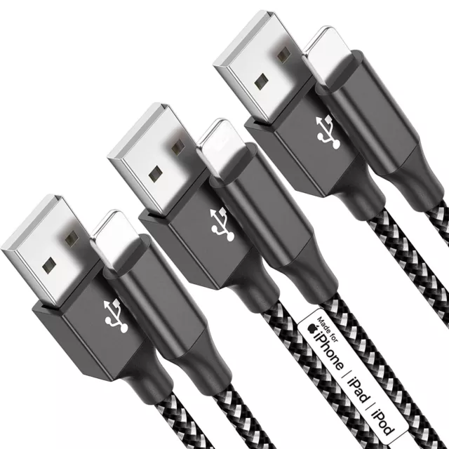 3X Nylon Fast USB Cable Charger cord Charging For iPhone 7 8 X 11 12 13 Pro iPad