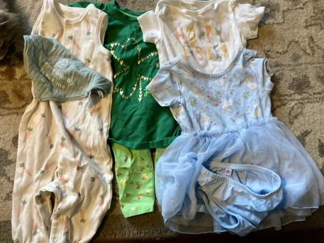 12 Month Baby Girl Easter St Patrick’s Lot Of 4 Outfits Cat & Jack Carters Dress
