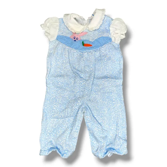 Vintage Thomas Baby Romper Easter Bunny Overalls 3-6m Blue Gingham Plaid