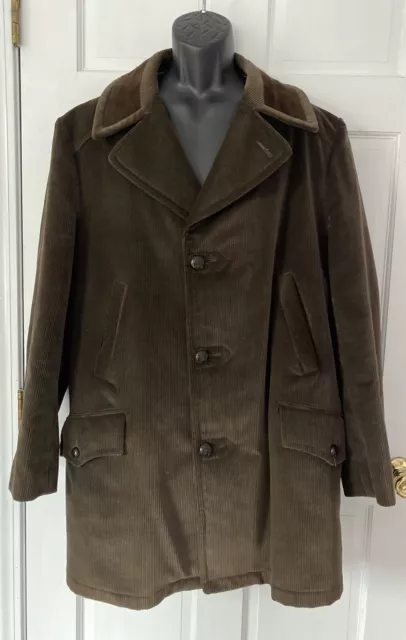 Vintage Sears Country Coat Mens Store 44 Regular USA Brown Corduroy Lined