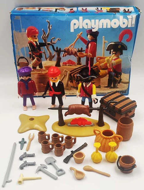 Lot Playmobil Vintage Pirates - Set 3794 De 1990 - Coffre, Cochon, Broche, Chopes, Personnages