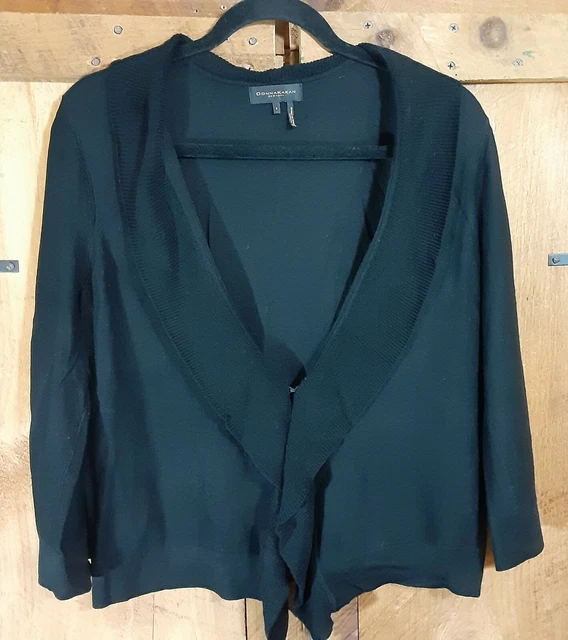 DKNY Cardigan Sweater size Small Black Open waterfall Front hook & eye closure