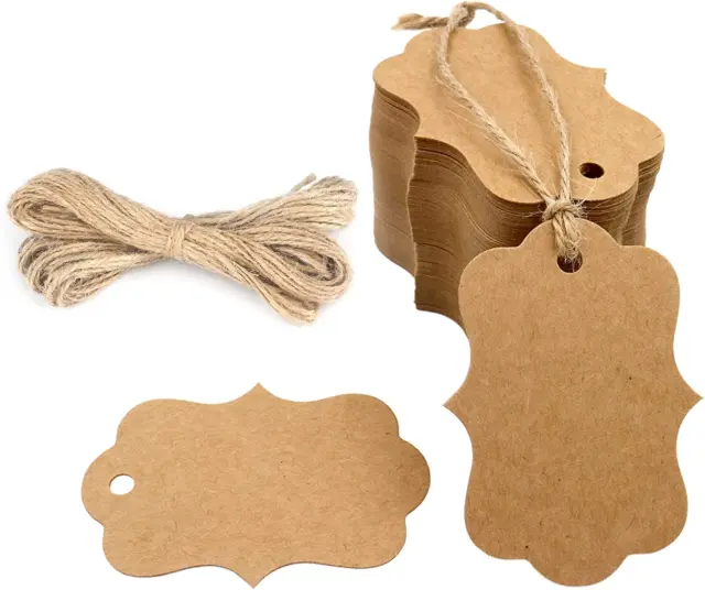 100x Kraft Paper Tags with 10M Jute Hanging Paper Tags Handmade with Gift Tags for Wedding Favor Craft Making Price Labels Brown, Size: Diameter 3cm