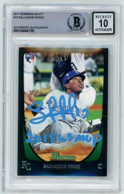 Salvador Perez 2011 Bowman Draft Signed RC #12 Auto Beckett 10 auto ws MVP inscr