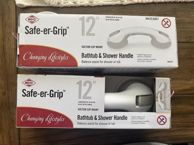 Safe-er-Grip Bathtub Shower Safety Handle 12" Suction Cup Mount NEW x2 Boxes!