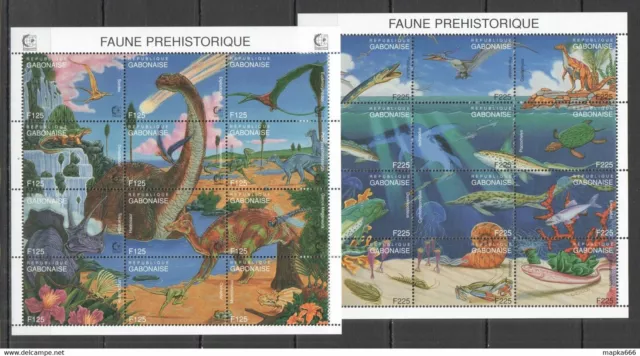 Nw0642 Gabon Fauna Prehistoric Life Animals Dinosaurs !!! 2Sh Mnh