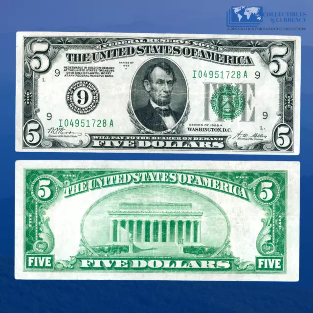 Fr.1951-I Key 1928A $5 Five Dollars FRN Minneapolis, Numerical Seal, VF #51728