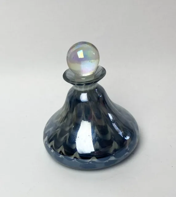 Vintage Hand Blown Glass [ I W. Rice ] Perfume Bottle Art Glass Swirl w Stopper