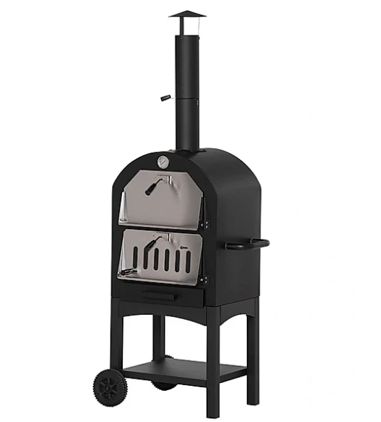 Outsunny Pizzaofen Outdoor Grillofen mit Schornstein Zubehör 3-Tier für BBQ
