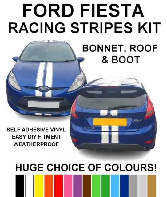 Ford Fiesta Full Car Vinyl Racing Stripes Kit - Bonnet, Roof & Boot Easy DIY Fit