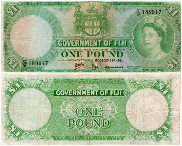 Fiji 1 Pound Banknote 1961 P53 QEII C9 188917 Combined Postage