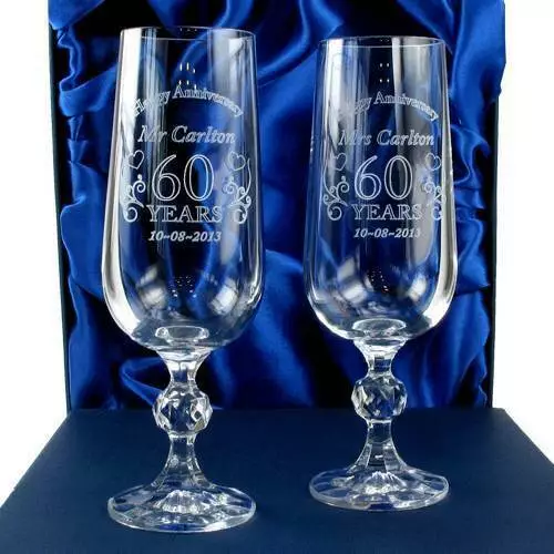 Engraved Wedding Anniversary Crystal Champagne Flutes, Anniversary gift