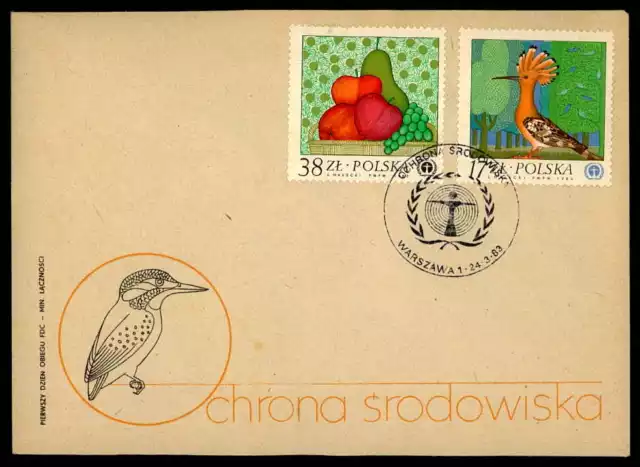 POLEN FDC 1983 VÖGEL FRÜCHTE WIEDEHOPF EISVOGEL KINGFISHER dh93