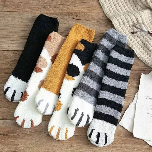 Fashion Winter Thicken Warm Women Socks Cute Cat Paw Cartoon Sleeping Home Floor
