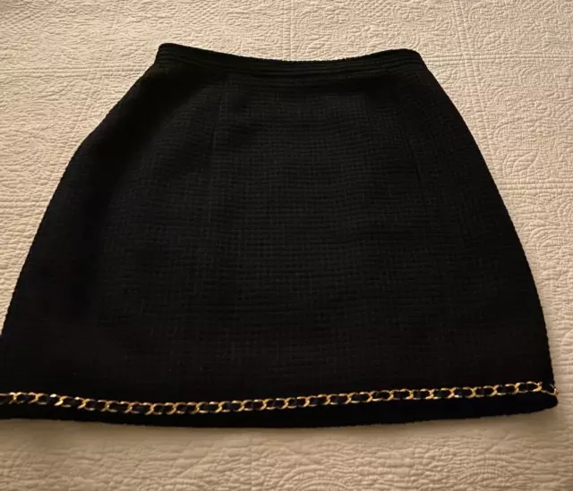 EUC Vintage Chanel 91A Black Boucle Tweed Skirt FR42 44 US8 10 M FREE SHIP