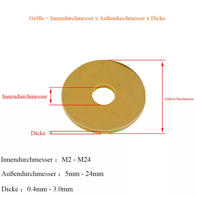 Unterlegscheiben DIN 125 Messing U-Scheiben M2 M2.5 M3-M24 Beilagscheiben Form A