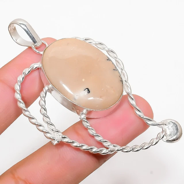 Pink Opal Gemstone Handmade 925 Sterling Silver Jewelry Pendant 2.84"