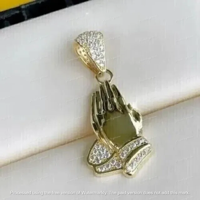 2.00Ct Round Cut Lab Created Diamond Praying Hand Pendant 14K Yellow Gold Plated