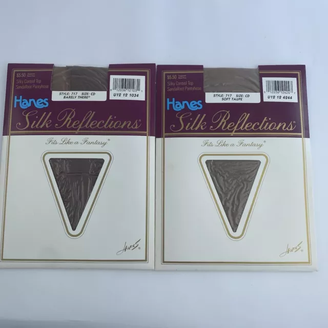 Vintage Pantyhose Hanes Silk Reflections Lot 2 Pairs Size CD Barely There Taupe